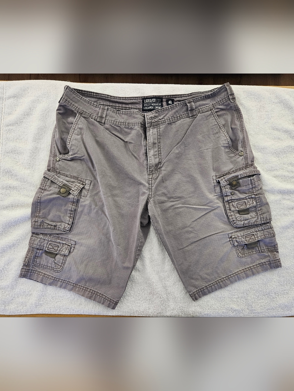 Lazer Co Men's Cargo Shorts Size 40 Grey READ Missing Waist Button Workwear
